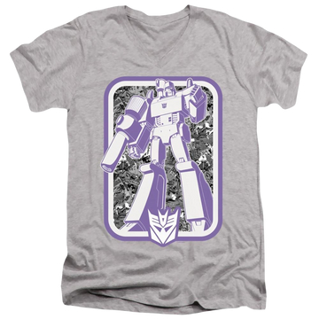 Athletic heather men's v-neck t-shirt with Transformers Decepticon graphic