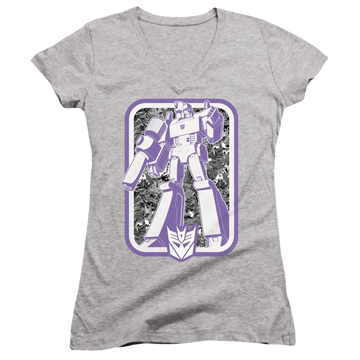 Athletic heather juniors v-neck t-shirt with Transformers Decepticon graphic