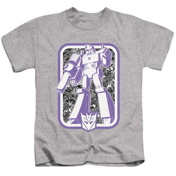 Athletic heather kid's t-shirt for ages 4 to 7 with Transformers Decepticon graphic