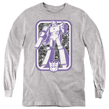 Athletic heather youth long sleeve t-shirt with Transformers Decepticon graphic