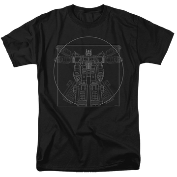 Black men's regular fit t-shirt with Transformers Vitruvian Optimus graphic