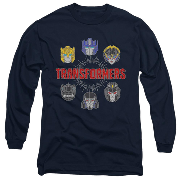 Navy men's long sleeve t-shirt with Transformers Robo Halo graphic