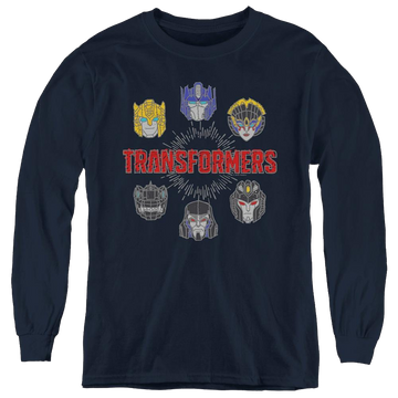 Navy youth long sleeve t-shirt with Transformers Robo Halo graphic