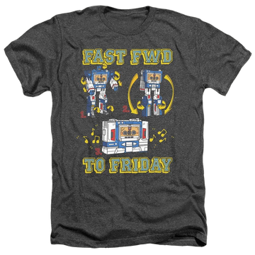 Charcoal men's heather t-shirt with Transformers Forward Friday graphic