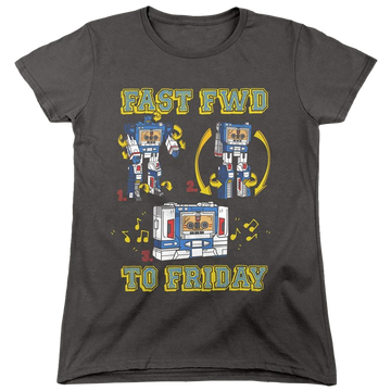 Charcoal women's t-shirt with Transformers Forward Friday graphic