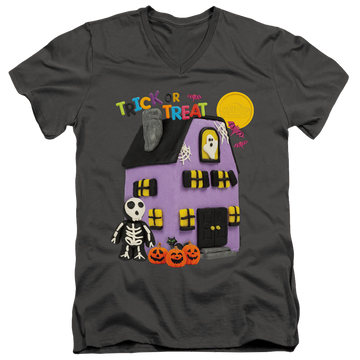Charcoal men's v-neck t-shirt with Play-doh Trick Or Treat graphic