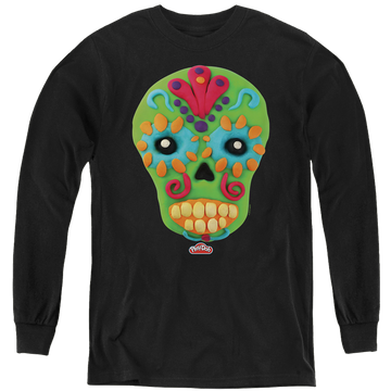 Black youth long sleeve t-shirt with Play-doh Sugar Skull graphic