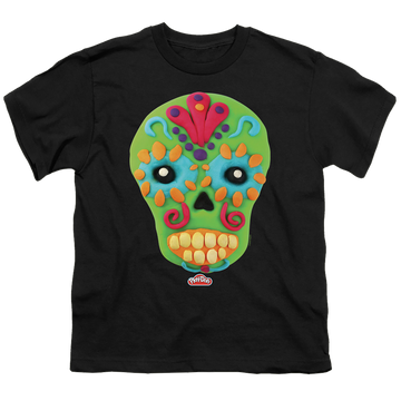 Black youth t-shirt for ages 8 to 12 with Play-doh Sugar Skull graphic