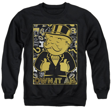 Black men's crewneck sweatshirt with Monopoly Own It All graphic