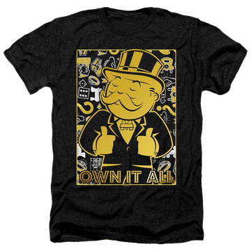 Charcoal men's heather t-shirt with Monopoly Own It All graphic