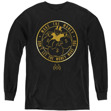 Black youth long sleeve t-shirt with Monopoly Make The Money graphic
