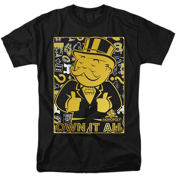 Black men's regular fit t-shirt with Monopoly Own It All graphic