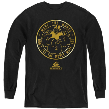 Black youth long sleeve t-shirt with Monopoly Make The Money graphic