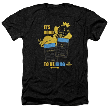 Charcoal men's heather t-shirt with Monopoly Its Good To Be King graphic