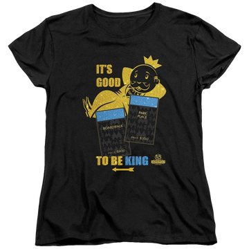 Black women's t-shirt with Monopoly Its Good To Be King graphic