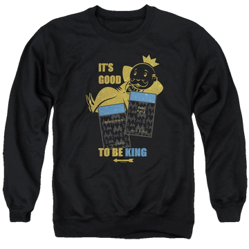 Black men's crewneck sweatshirt with Monopoly It's Good To Be King No Logo graphic
