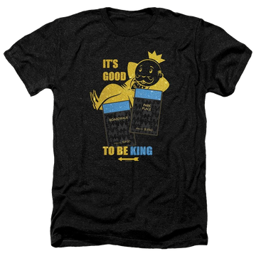 Charcoal men's heather t-shirt with Monopoly Its Good To Be King No Logo graphic