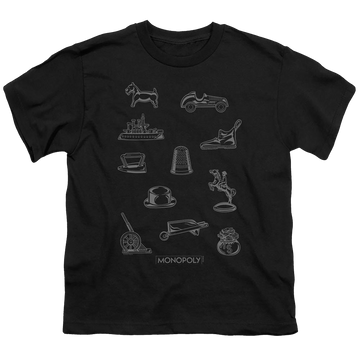 Black youth t-shirt for ages 8 to 12 with Monopoly Token graphic