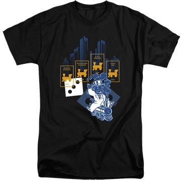 Black men's tall fit t-shirt with Monopoly The True Railroad Tycoon No Logo graphic