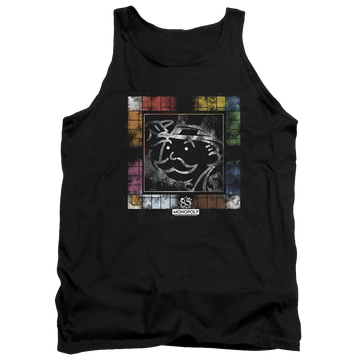 Black men's tank with Monopoly Dusty Game Board graphic