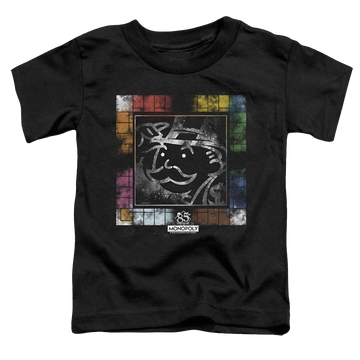 Black toddler t-shirt with Monopoly Dusty Game Board graphic