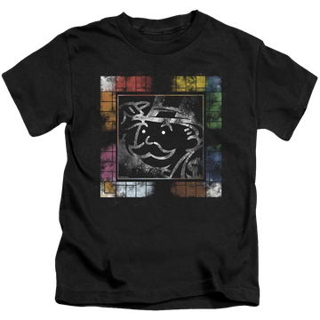 Black kid's t-shirt for ages 4 to 7 with Monopoly Dusty Game Board No Logo graphic