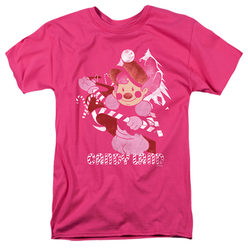 Hot pink men's regular fit t-shirt with Candy Land Mr Mint graphic