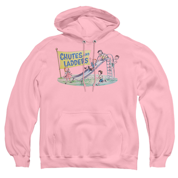 Pink pullover hoodie with Chutes and Ladders Old School graphic
