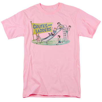 Pink men's regular fit t-shirt with Chutes and Ladders Old School graphic