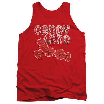 Red men's tank with Candy Land I Love You graphic