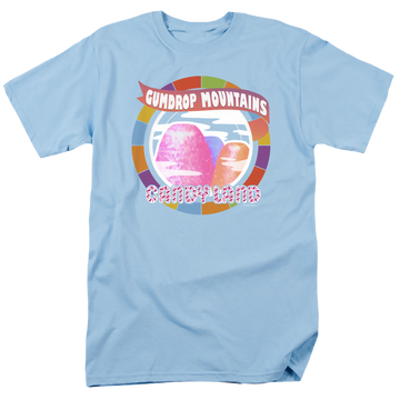 Light blue men's regular fit t-shirt with Candy Land Gumdrop Mountains graphic