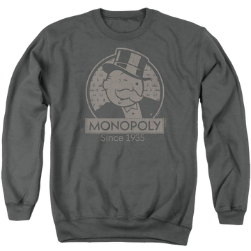 Charcoal men's crewneck sweatshirt with Monopoly Wink graphic