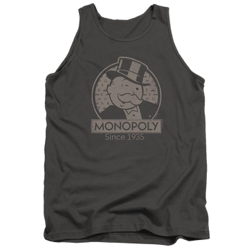 Charcoal men's tank with Monopoly Wink graphic