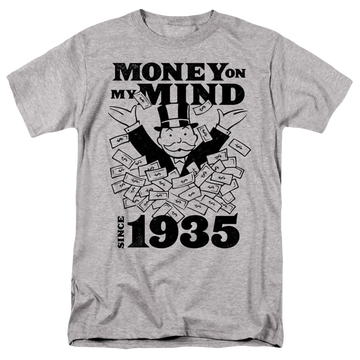 Athletic heather men's regular fit t-shirt with Monopoly Money Mind Since 35 graphic