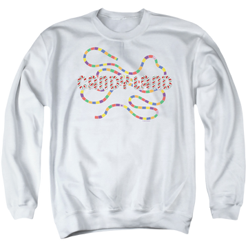 White men's crewneck sweatshirt with Candy Land Board graphic