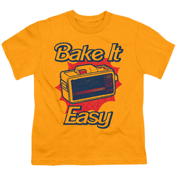Gold youth t-shirt for ages 8 to 12 with Easy Bake Oven Bake It Easy graphic