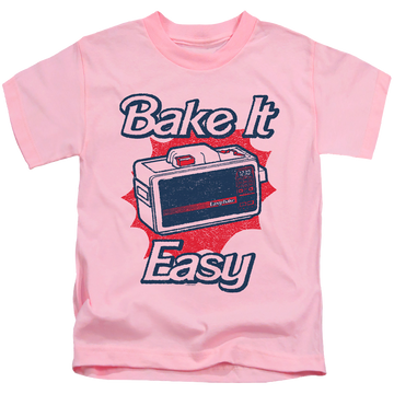 Pink kid's t-shirt for ages 4 to 7 with Easy Bake Oven Bake It Easy graphic