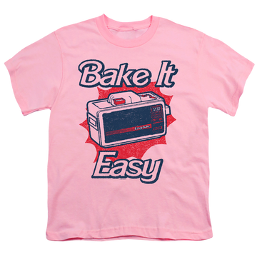 Pink youth t-shirt for ages 8 to 12 with Easy Bake Oven Bake It Easy graphic