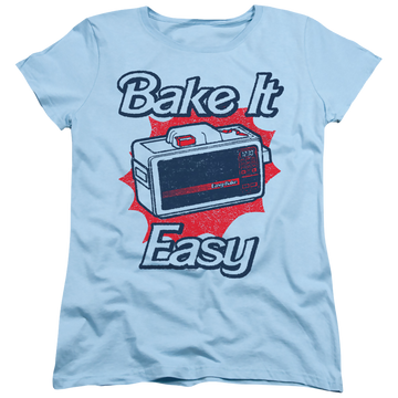 Light blue women's t-shirt with Easy Bake Oven Bake It Easy graphic
