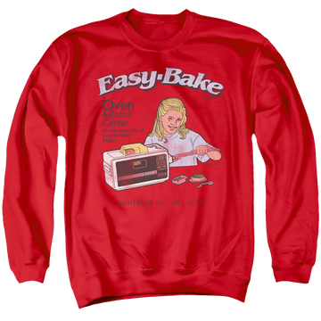 Red men's crewneck sweatshirt with Easy Bake Oven Lightbulb Not Included graphic