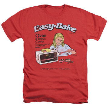 Red men's heather t-shirt with Easy Bake Oven Lightbulb Not Included graphic