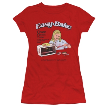 Red juniors t-shirt with Easy Bake Oven Lightbulb Not Included graphic