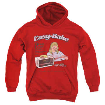 Red youth hoodie for ages 8 to 12 with Easy Bake Oven Lightbulb Not Included graphic