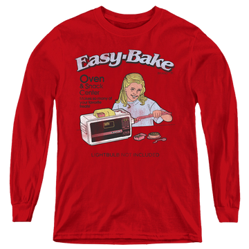 Red youth long sleeve t-shirt with Easy Bake Oven Lightbulb Not Included graphic