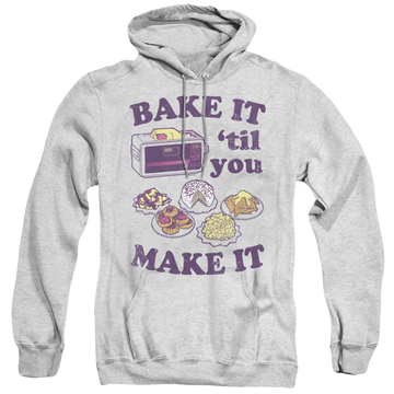 Athletic heather pullover hoodie with Easy Bake Oven Hasbro Bake It Til You Make It graphic