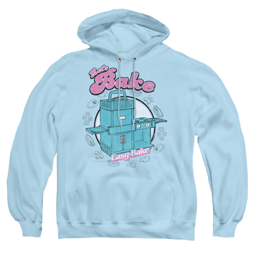 Light blue pullover hoodie with Easy Bake Oven Lets Bake graphic