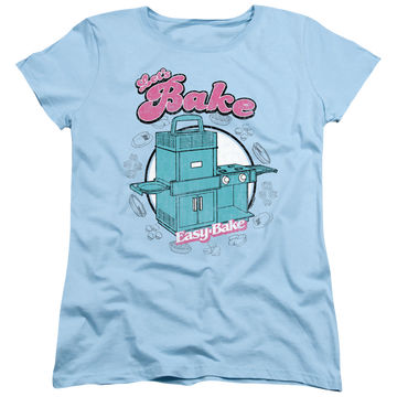 Light blue women's t-shirt with Easy Bake Oven Lets Bake graphic
