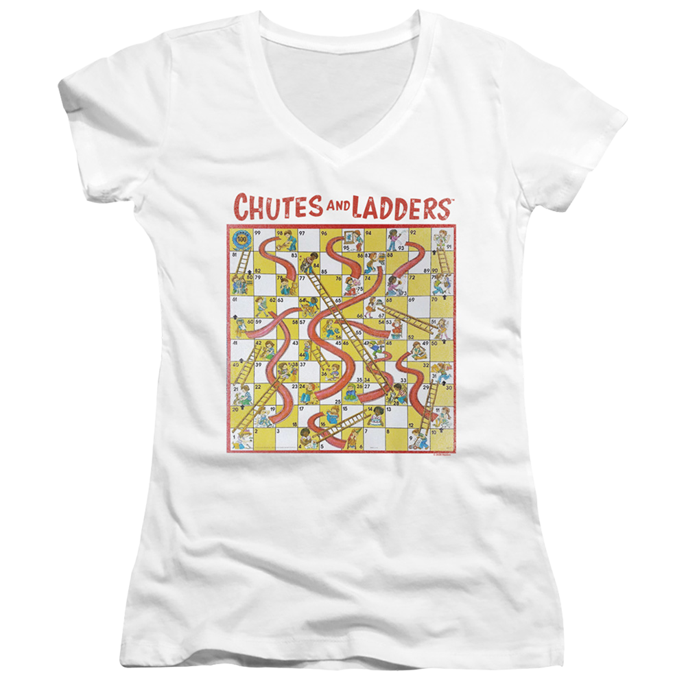 Chutes and Ladders 79 Game Board - Juniors V-Neck T-Shirt Juniors V-Neck T-Shirt Chutes and Ladders