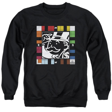 Black men's crewneck sweatshirt with Monopoly Game Board graphic