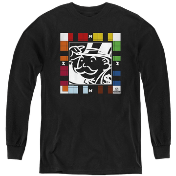 Black youth long sleeve t-shirt with Monopoly Game Board graphic